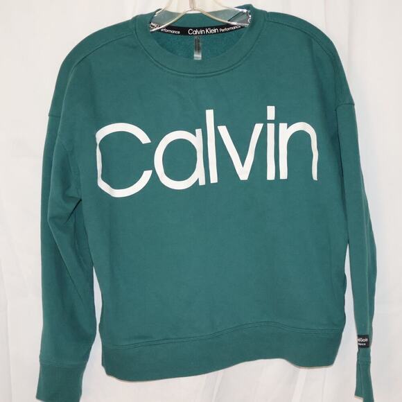 Calvin Klein Performance Sweatshirt Supersoft Jersey Size M Green White Logo - Picture 3 of 15